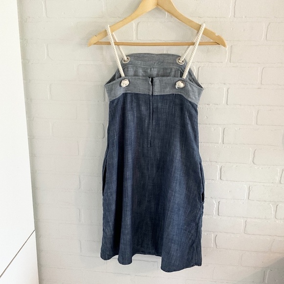 Anthropologie Amadi Mini dress Denim Blue Cream Rope-Strap Pockets Sz XS - Picture 3 of 12